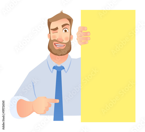 Businessman holding blank signboard
