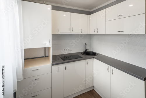 Wallpaper Mural Kitchen in flat. White furniture. Torontodigital.ca