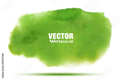 Bright green - yellow transparent spring watercolor vector smear stain isolated on white background with realistic paper watercolor texture. Blur  Aquarelle green brushstroke wash drawing spot