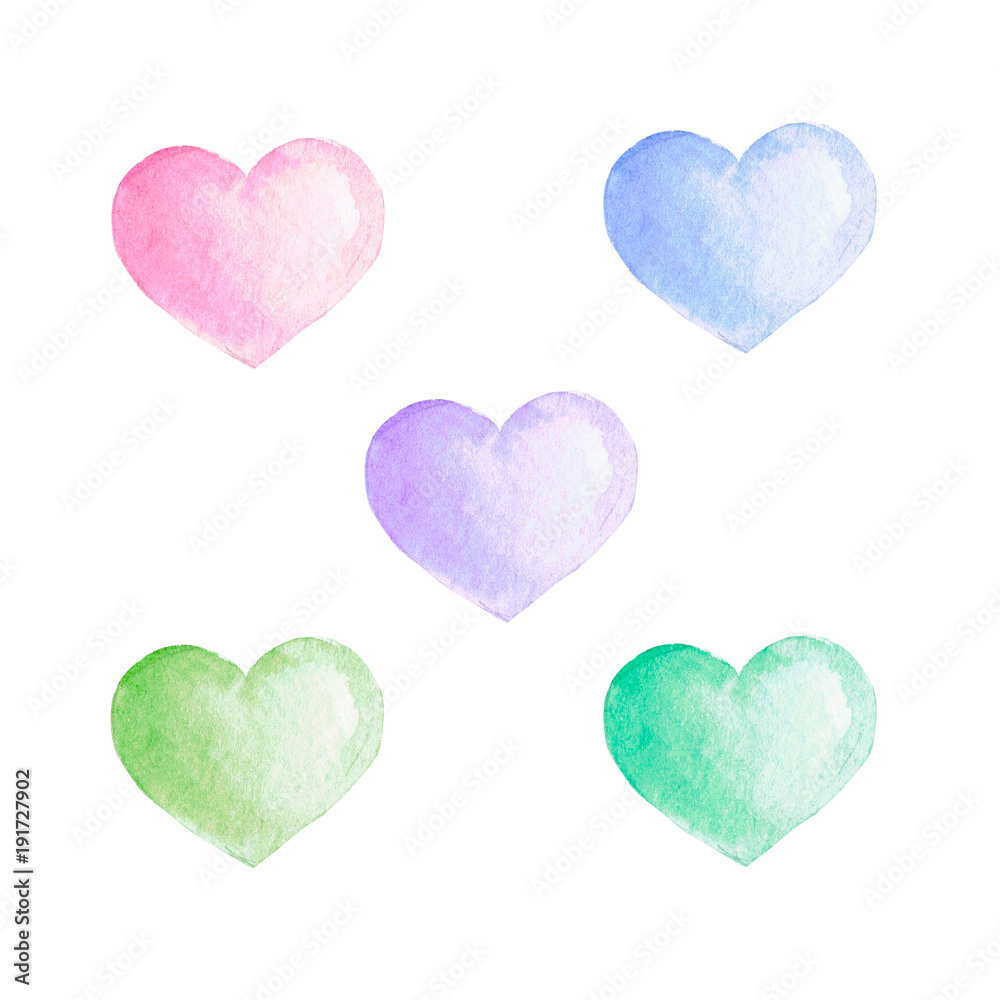 Valentine hearts watercolor illustration