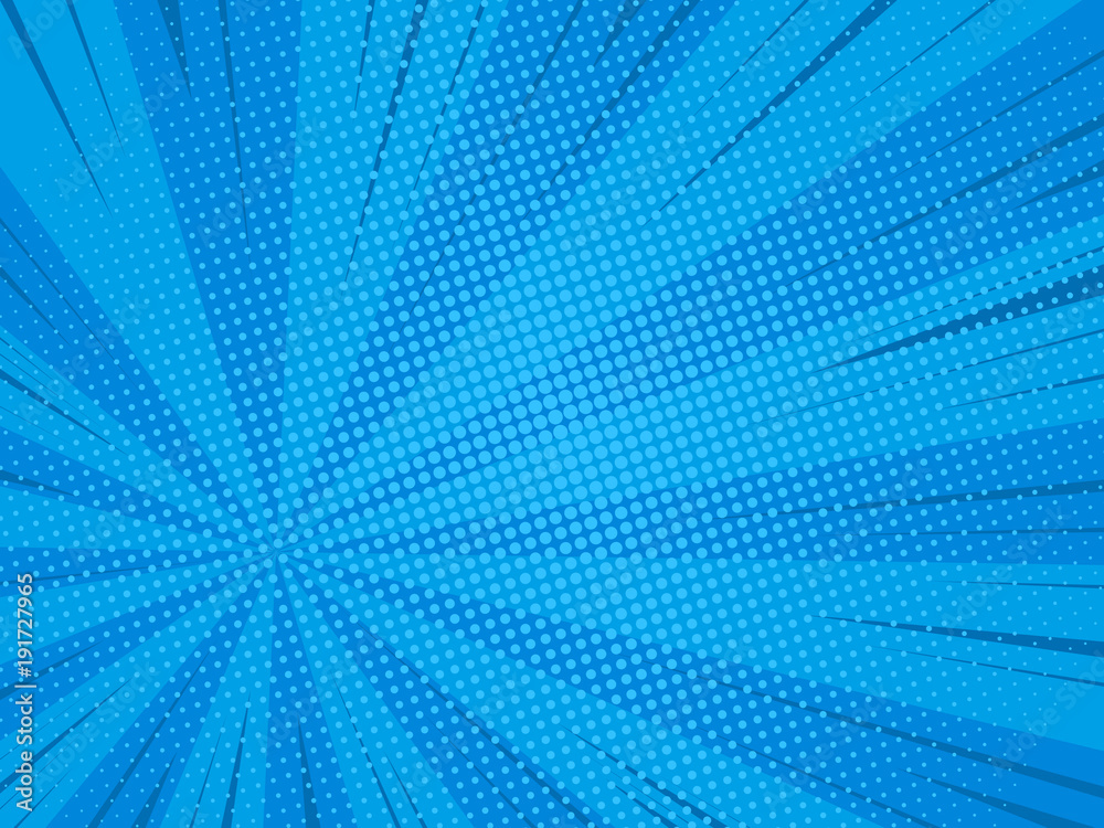 Naklejka premium Pop art comic background speed beams halftone dots.