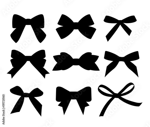 Set of black silhouette gift bows. Vector illustration. Concept for invitation, banners, gift cards, congratulation or website layout vector. photo