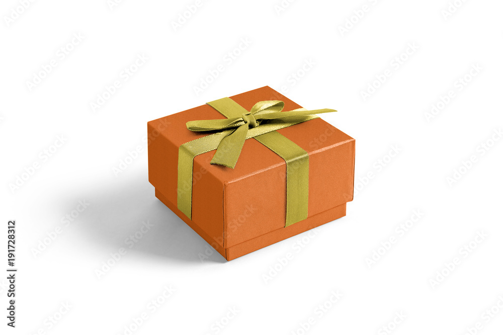 Single gift box with ribbon isolated on background. Wrapped vintage gift box mock up template ready for your design.