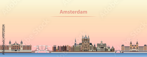 Amsterdam city skyline at sunrise vector illustration