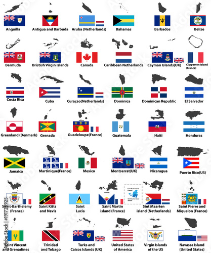 vector flags and maps of North American countries