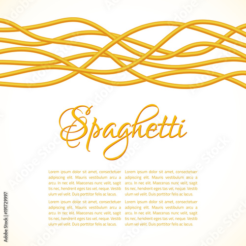 Realistic Twisted Spaghetti Pasta, horizontal composition. Vector illustration