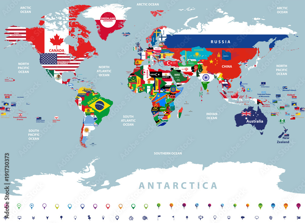 Fototapeta premium map of the world jointed with countries flags vector high detailed illustration