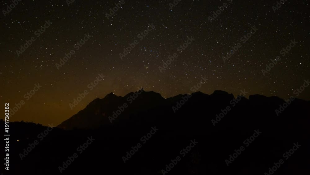 Milky way time lapse with rising moon over a mountain range at Doi Chiang Dao National Park, Chiang Mai province, Thailand Milky way time lapse with rising moon over a mountain range at Doi Chiang Dao National Park, Chiang Mai province, Thailand