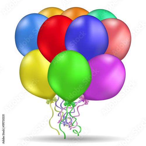 Vector image of reelistic colored balloons bandaged with a bow on a white isolated background.