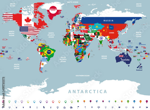 map of the world jointed with countries flags vector high detailed illustration