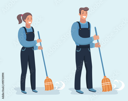 Janitor sweeping the fallen leaves illustration