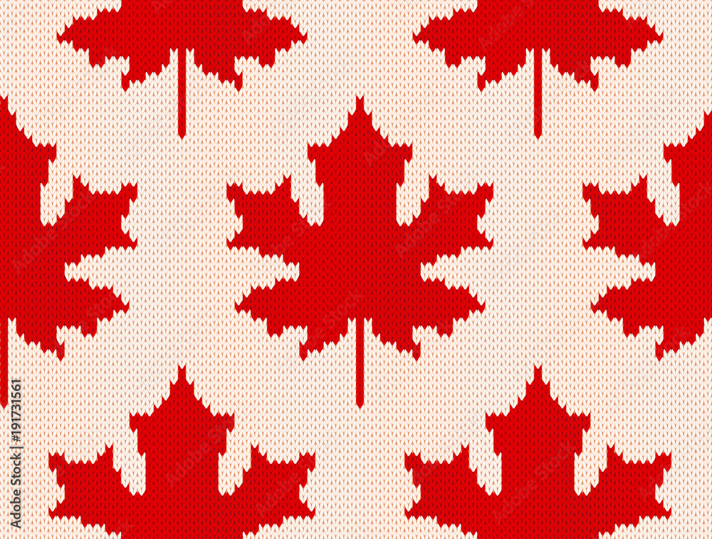 Maple leaves on white - Seamless knitting pattern