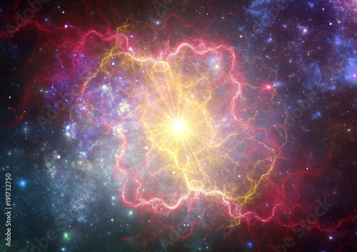 Photo Exploding supernova forming  a new nebula.