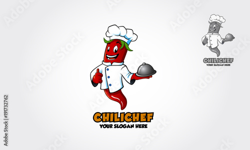 Chili Chef cartoon character. Vector logo illustration.