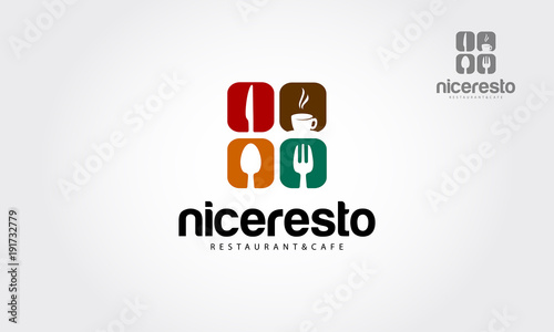 Nice Resto Restaurant Vector Logo Template. Creative food word logo elements design with spoon,knife and fork. Vector logo illustration.