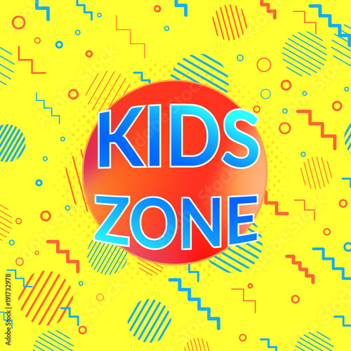 Kids zone and children playroom game area bright yellow banner
