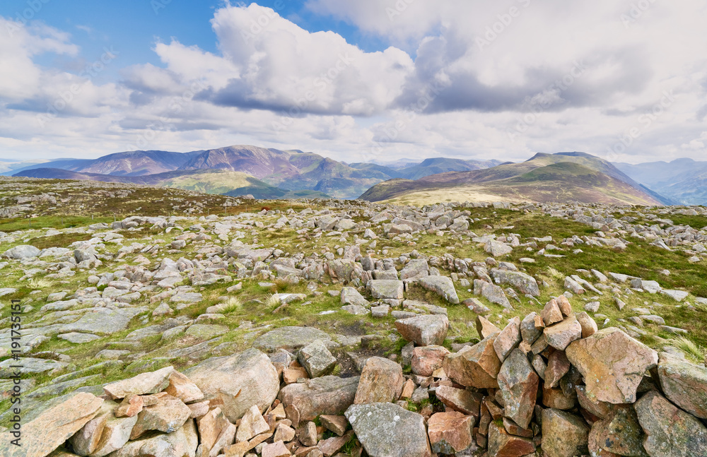 Views from the summit shelter of Great Borne with the summits of Grasmoor, Robinson and Red Pike in the distance in the English Lake District. Views from the summit shelter of Great Borne with the summits of Grasmoor, Robinson and Red Pike in the distance in the English Lake District.