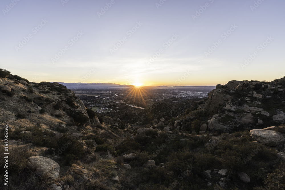 Sunrise view of the San Fernando Valley in Los Angeles California.  Shot from Rocky Peak Park near Simi Valley.  