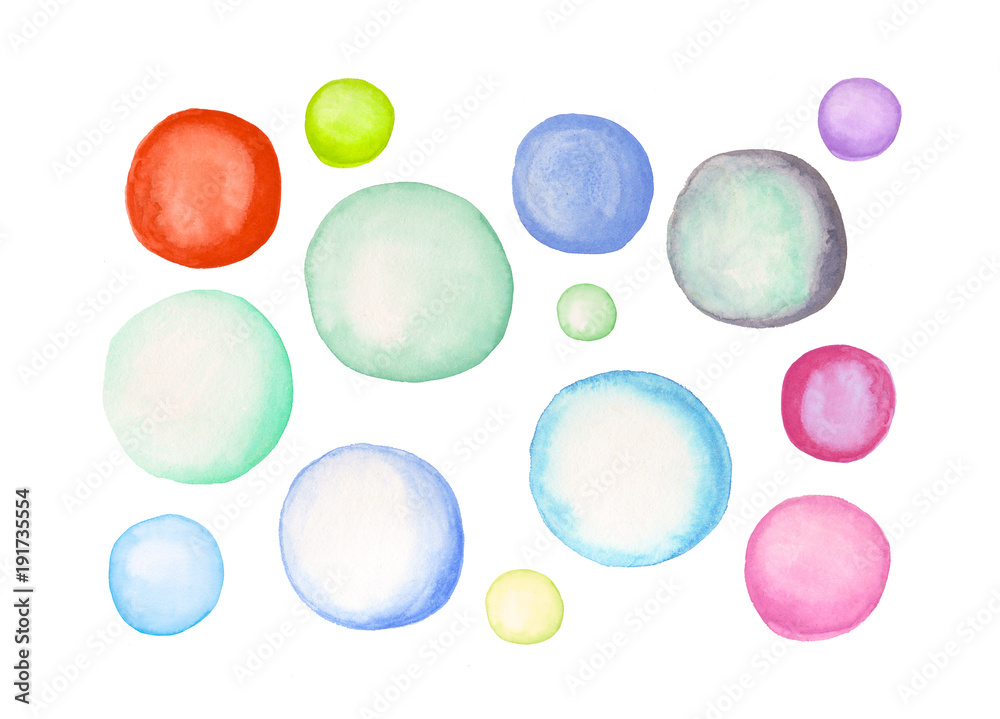 Colorful watercolor circles. Hand painted elements for design.