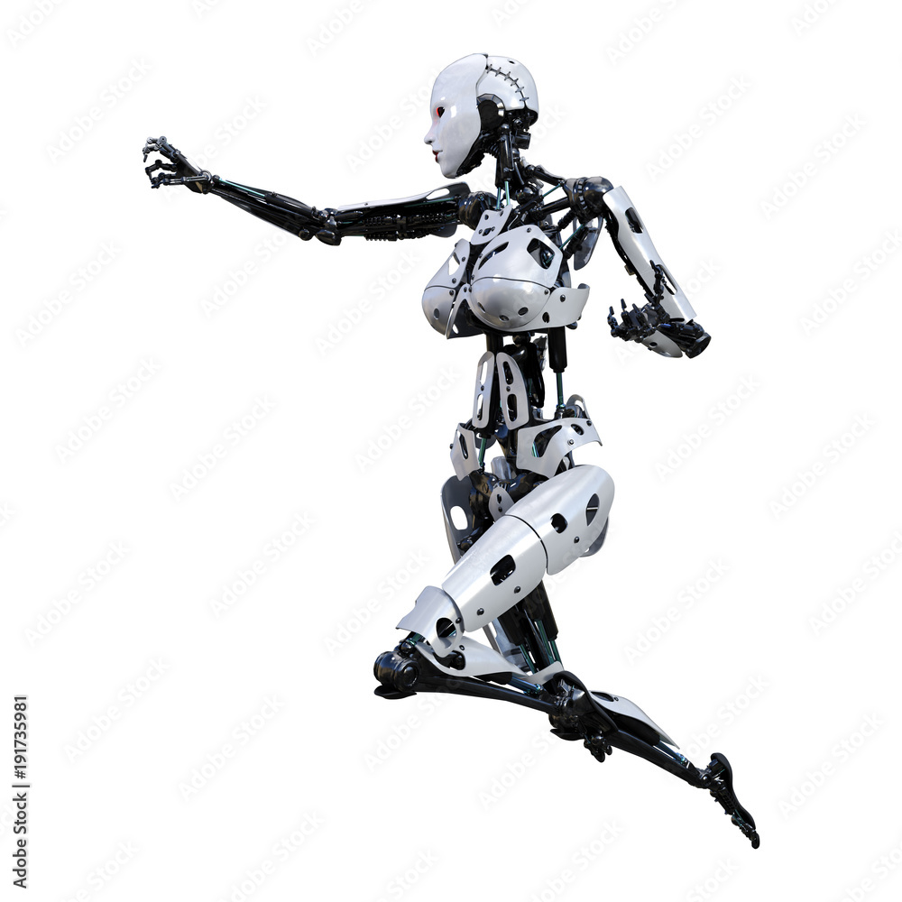 3D Rendering Female Robot on White 3D Rendering Female Robot on White