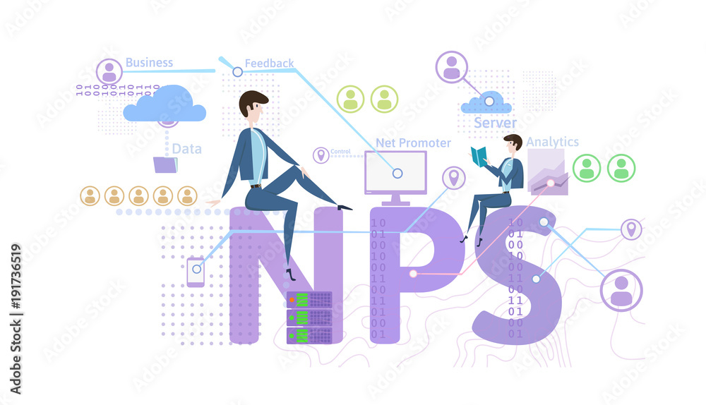 NPS concept, vector illustration, isolated on white background. Net Promoter Score.