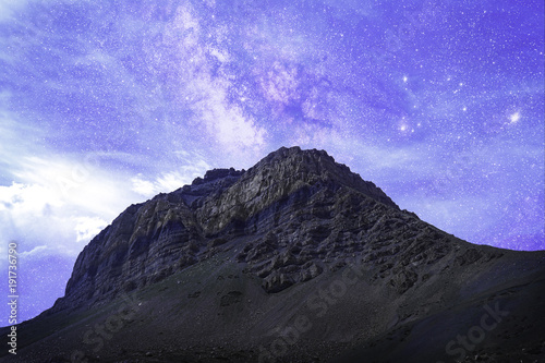 Milkyway night sky with clouds and mountain