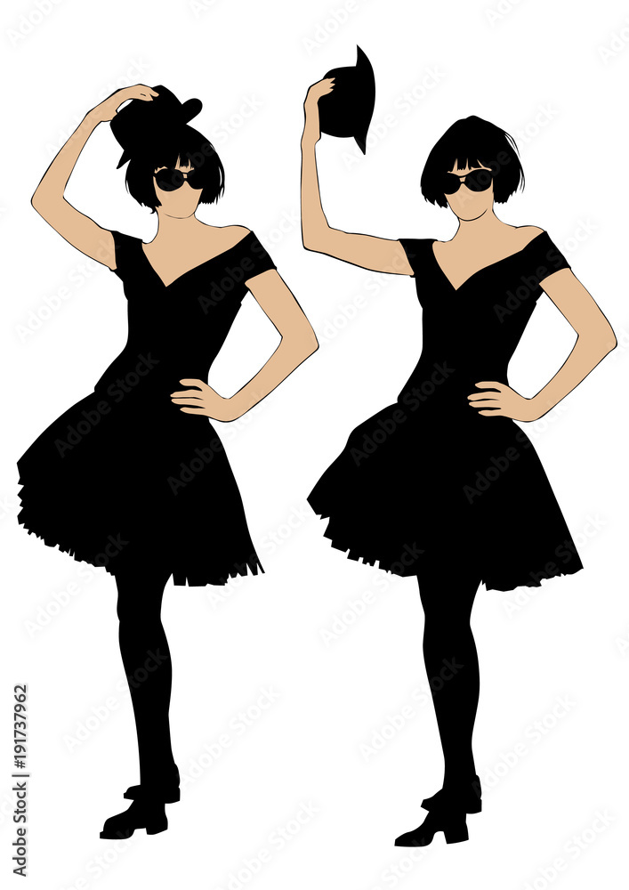 Beautiful girls in fashionable dress on white background