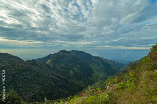 Mountains Landscape. Hills skyline Worlds End in Horton Plains National Park Sri Lanka. © Emoji Smileys People