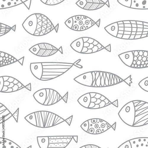 Line gray fish. Seamless pattern.