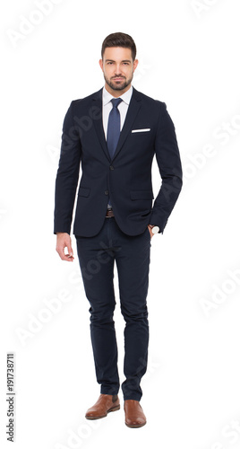 Young caucasian businessman in formal wear isolated