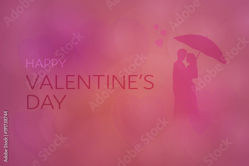 Valentine’s day. Background with hearts and couple. Text: Happy Valentine’s Day.