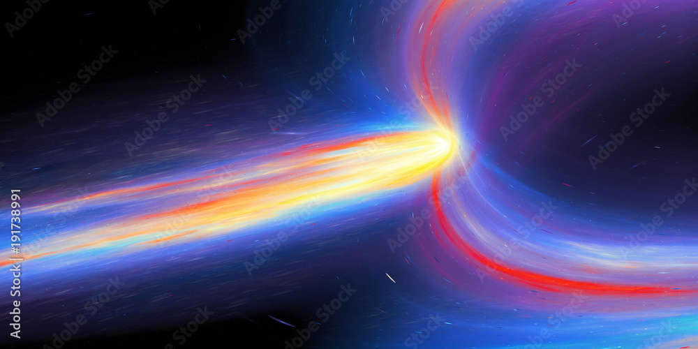 Obraz premium Multicolored glowing fiery comet in space
