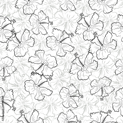 hibiscus outline. seamless pattern