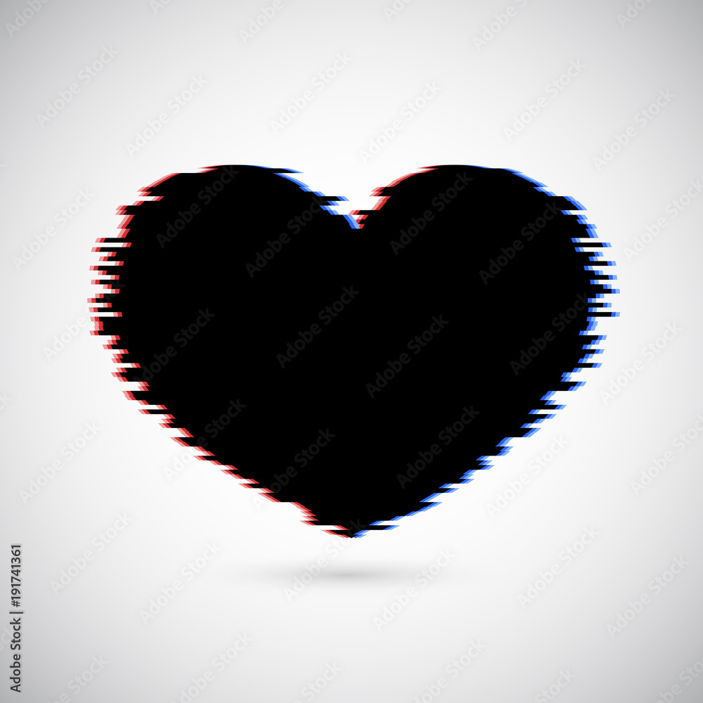 Black heart with glitch effect isolated on white background. Valentine's  day greeting card. Symbol of love vector illustration. Easy to edit design  template. Stock Vector | Adobe Stock