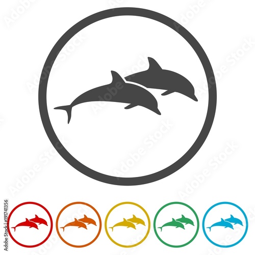 Dolphin fish animal silhouette, Silhouette dolphin, 6 Colors Included 