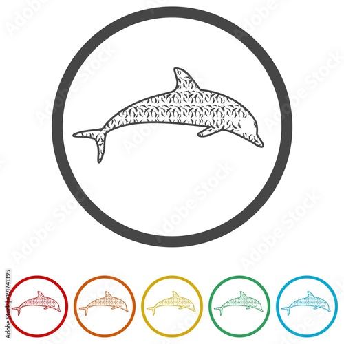 Dolphin fish animal silhouette, Silhouette dolphin, 6 Colors Included 