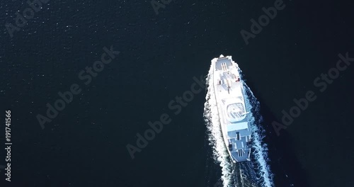 Ferry boat in Oslofjord near Oslo, Norway in winter 2018