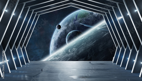 Fototapeta Naklejka Na Ścianę i Meble -  Huge hall spaceship interior 3D rendering elements of this image furnished by NASA