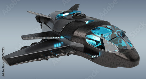 Fototapeta Naklejka Na Ścianę i Meble -  Futuristic spacecraft isolated on grey background 3D rendering