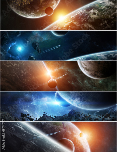 Fototapeta Naklejka Na Ścianę i Meble -  Panorama of distant planet system in space 3D rendering elements of this image furnished by NASA