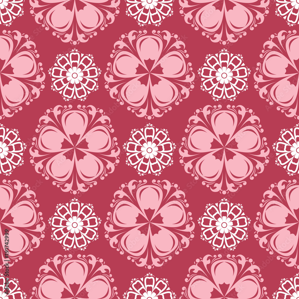 Red floral seamless pattern. Pale red and beige colored background Red floral seamless pattern. Pale red and beige colored background