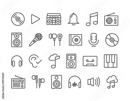 Sound Audio Music Related Vector Line Icons.Editable Stroke.48x48 Pixel Perfect.