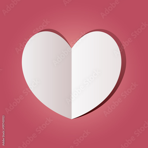 Vector illustration of paper heart. White heart placed on pink background. Usable as valentines day letter.