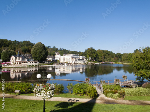 Colourful summer flowers by the lake at Bagnoles de l'Orne, Orne, Lower Normandy, France photo