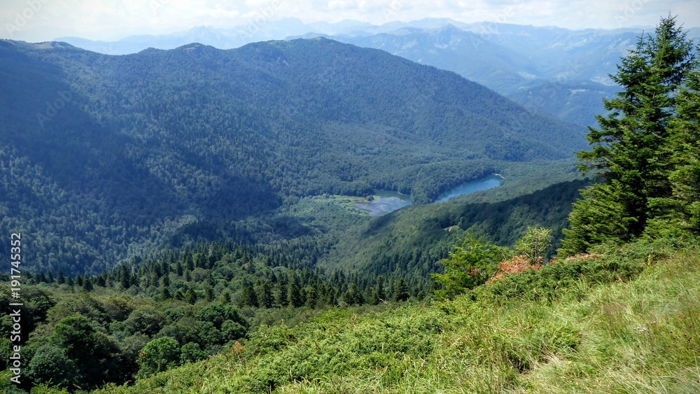 Laghi di montagna circondati da foreste in un parco nazionale nei Balcani in  Montenegro.
