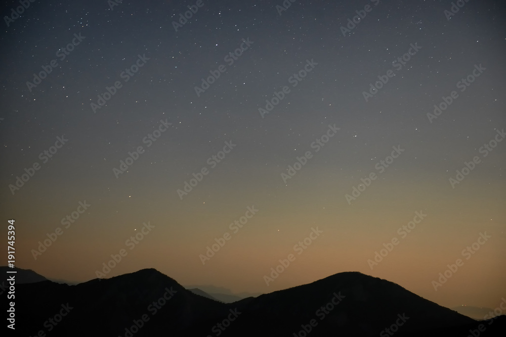 Fototapeta Blue dark night sky with many stars. Space background