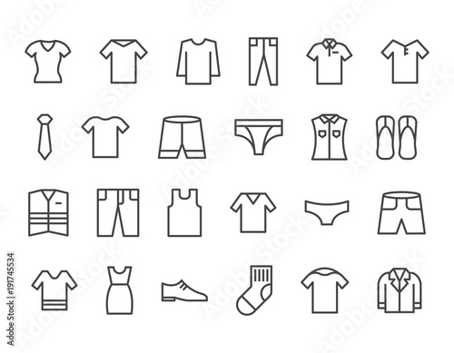 Set of Clothes icons, thin line style Editable Icons 48x48 Pixel Perfect Vector