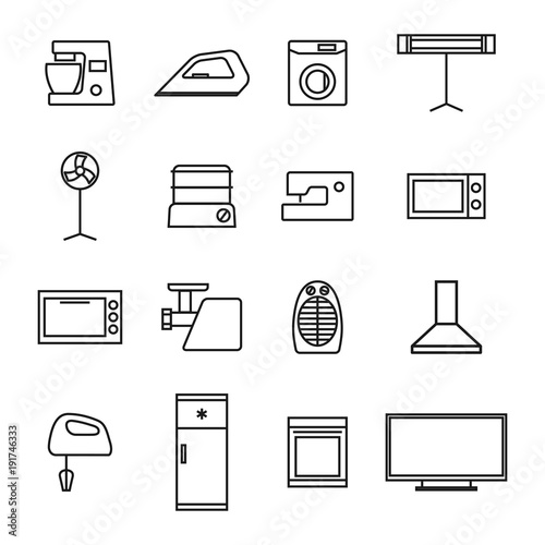 Home appliances icons from thin lines, vector illustration.