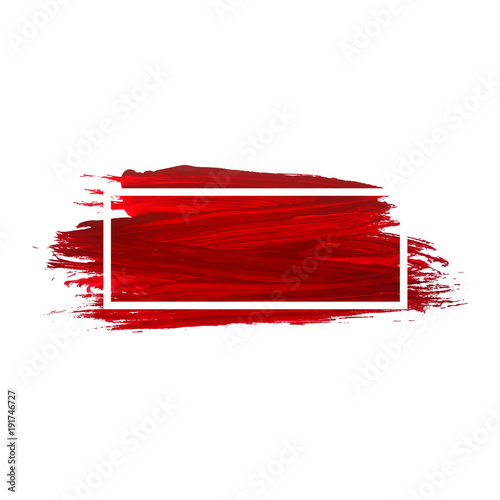 Acrylic brush texture background. Red acrylic paint banner with frame for decoration