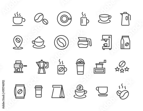 Simple Set of Coffee Related Vector Line Icons. Editable Stroke. 48x48 Pixel Perfect.
